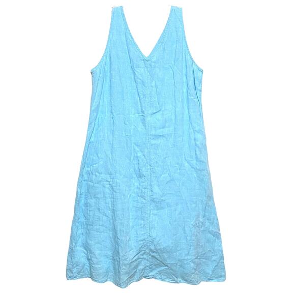 Talbots Dresses & Skirts - Talbots Blue Linen Sleeveless Dress Womens 16 V Neck Summer Lightweight Coastal